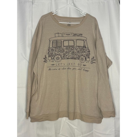 NATURAL LIFE Tops - Natural Life Let's Just Go Floral VW Bus Graphic Sweatshirt XXXL Boho Travel Top